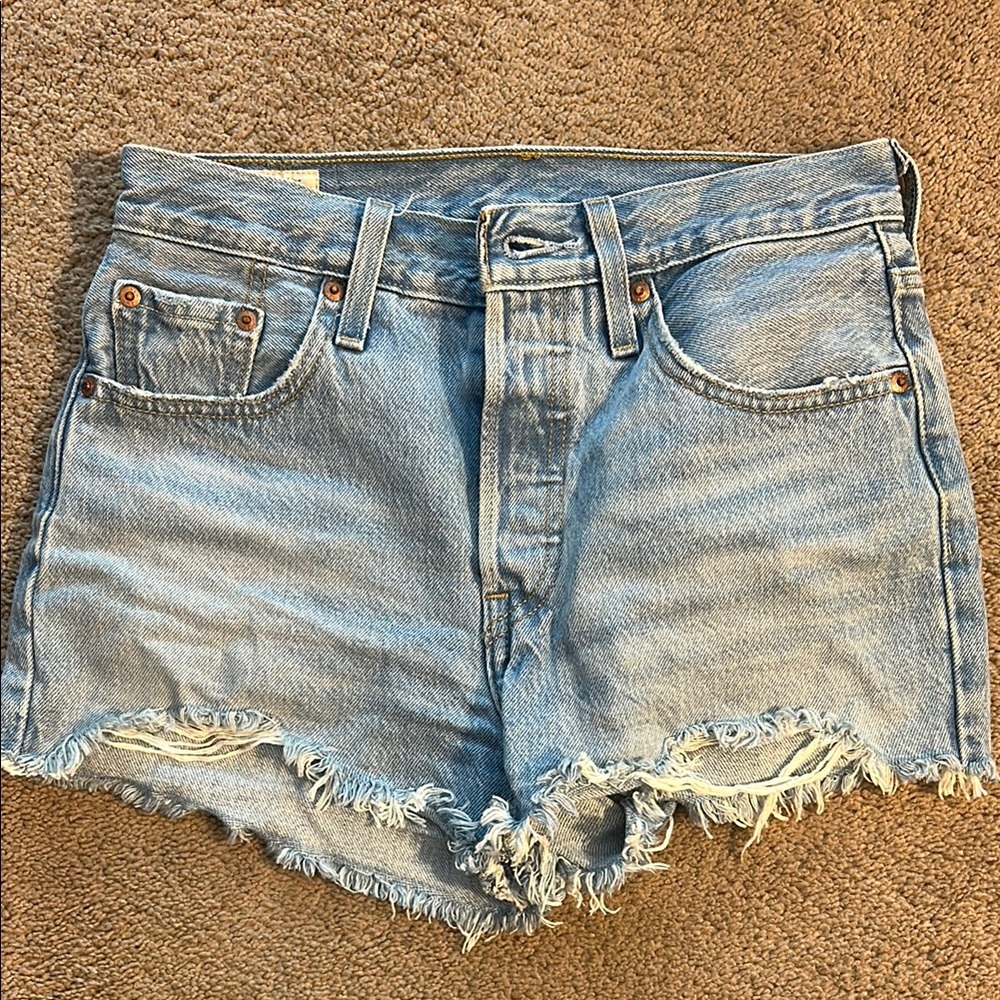 Levi's Blue Jean Shorts High-Waisted Distressed